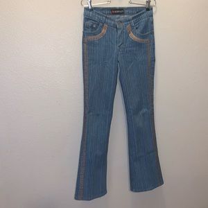 Sherry Goity western light denim embroidered bell bottom flare jeans